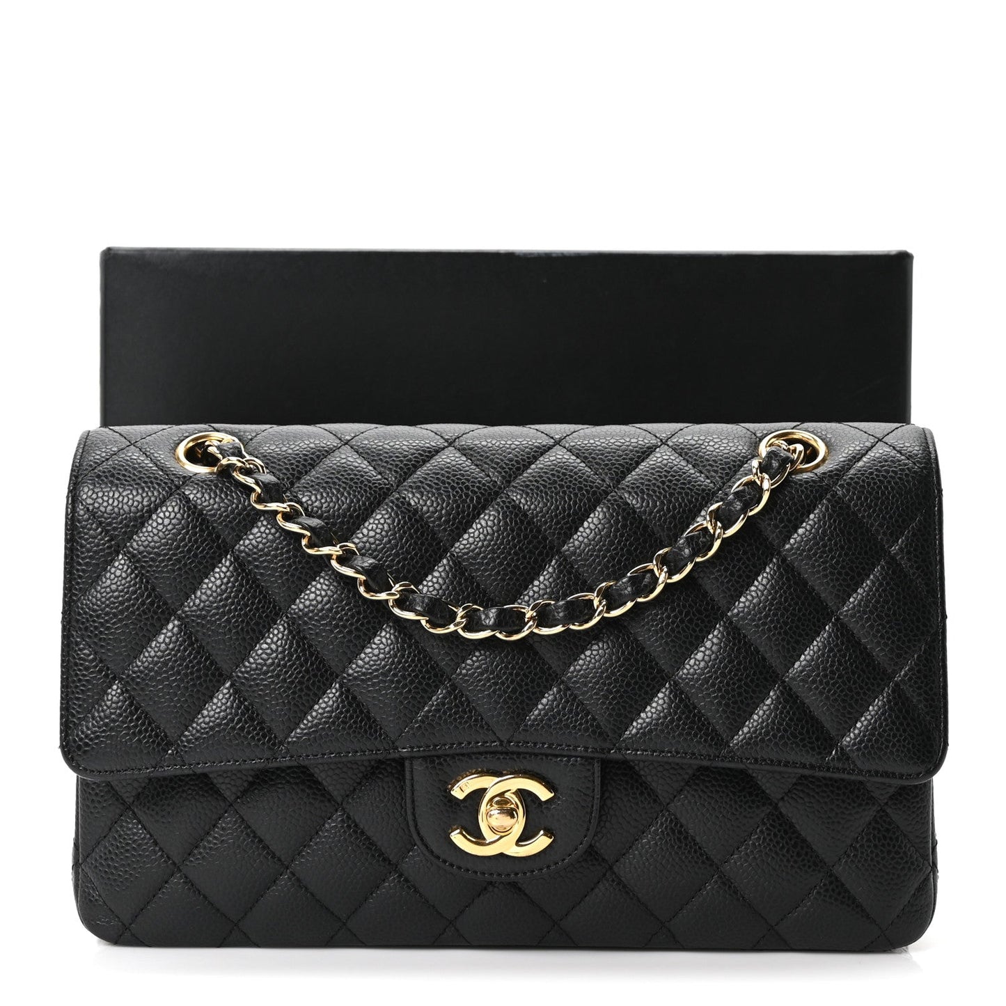 Caviar Quilted Medium Double Flap Black