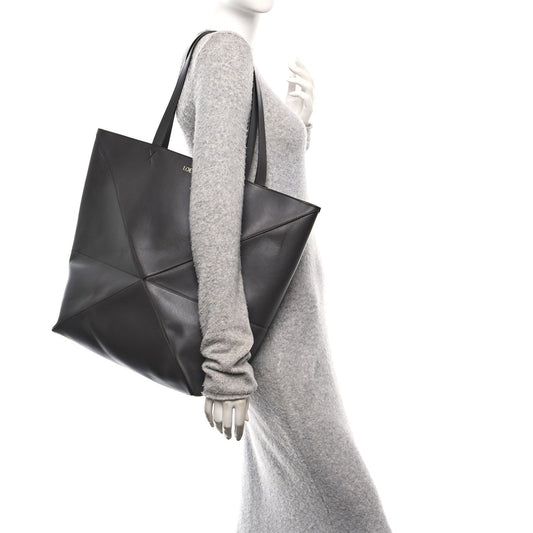 Shiny Calfskin Large Puzzle Fold Tote Dark Grey