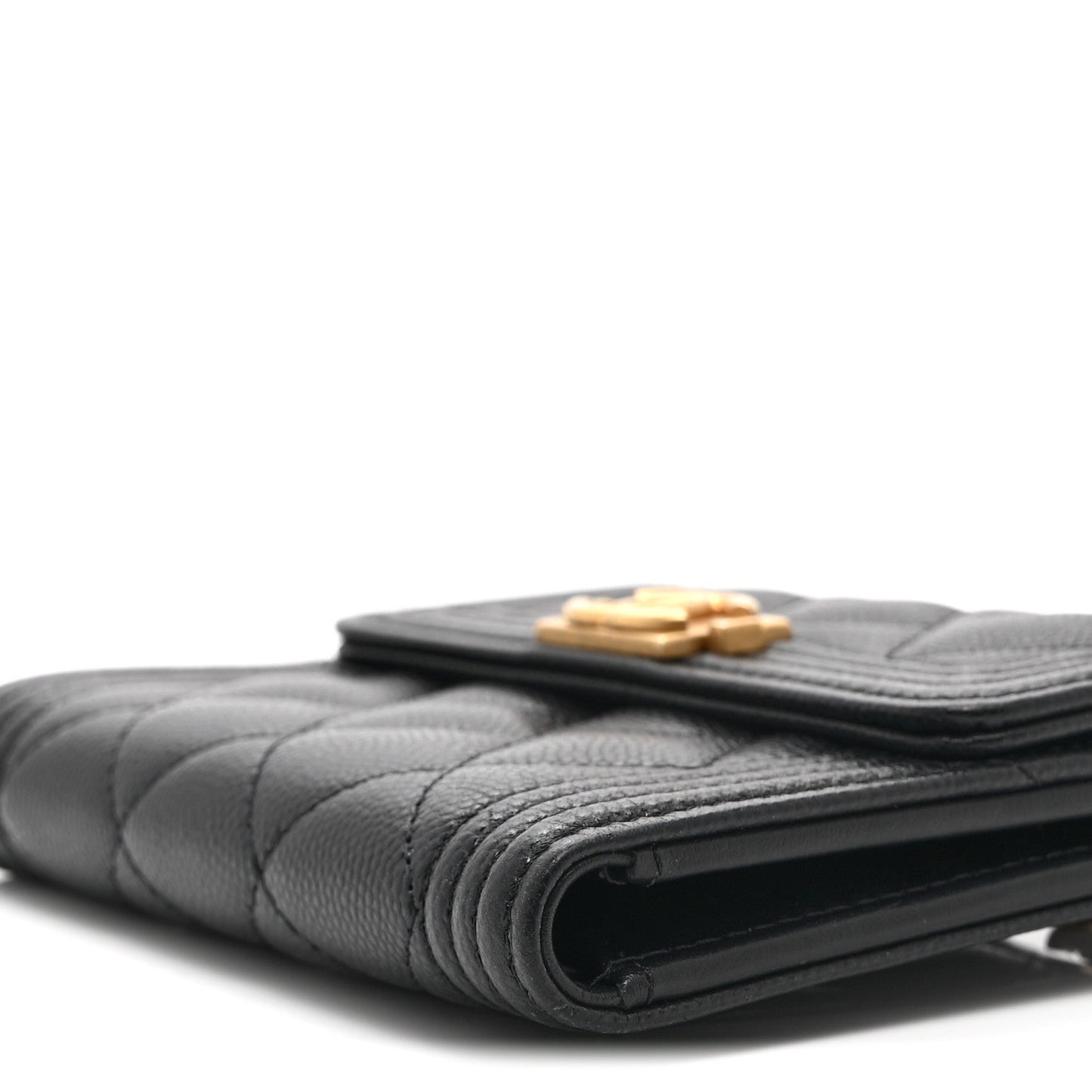 Caviar Quilted Compact Boy Wallet Black