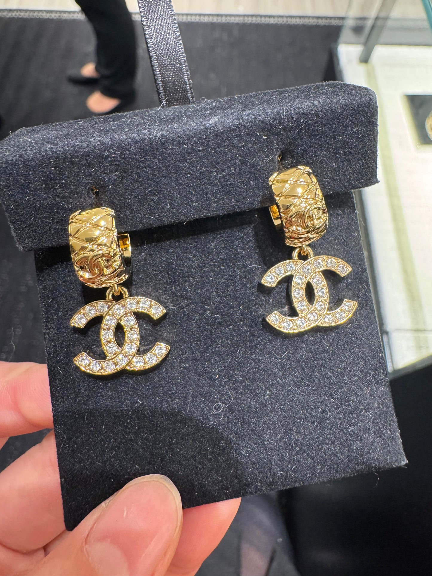 CHANEL 25C ABF095 Gold Crystal Earrings(Gold)