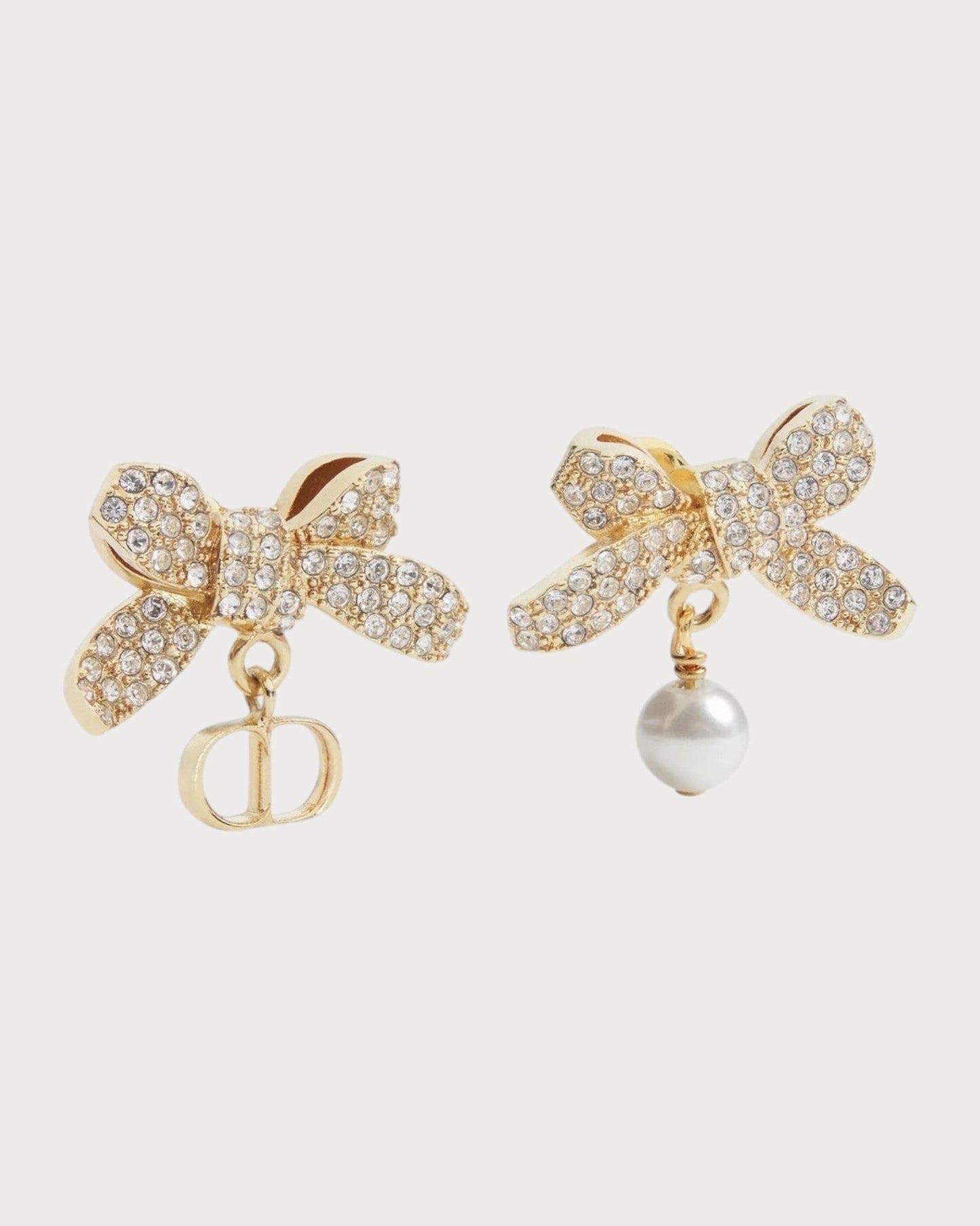 CHRISTIAN DIOR Delicate Bow Earrings Gold-Finish Metal(White)