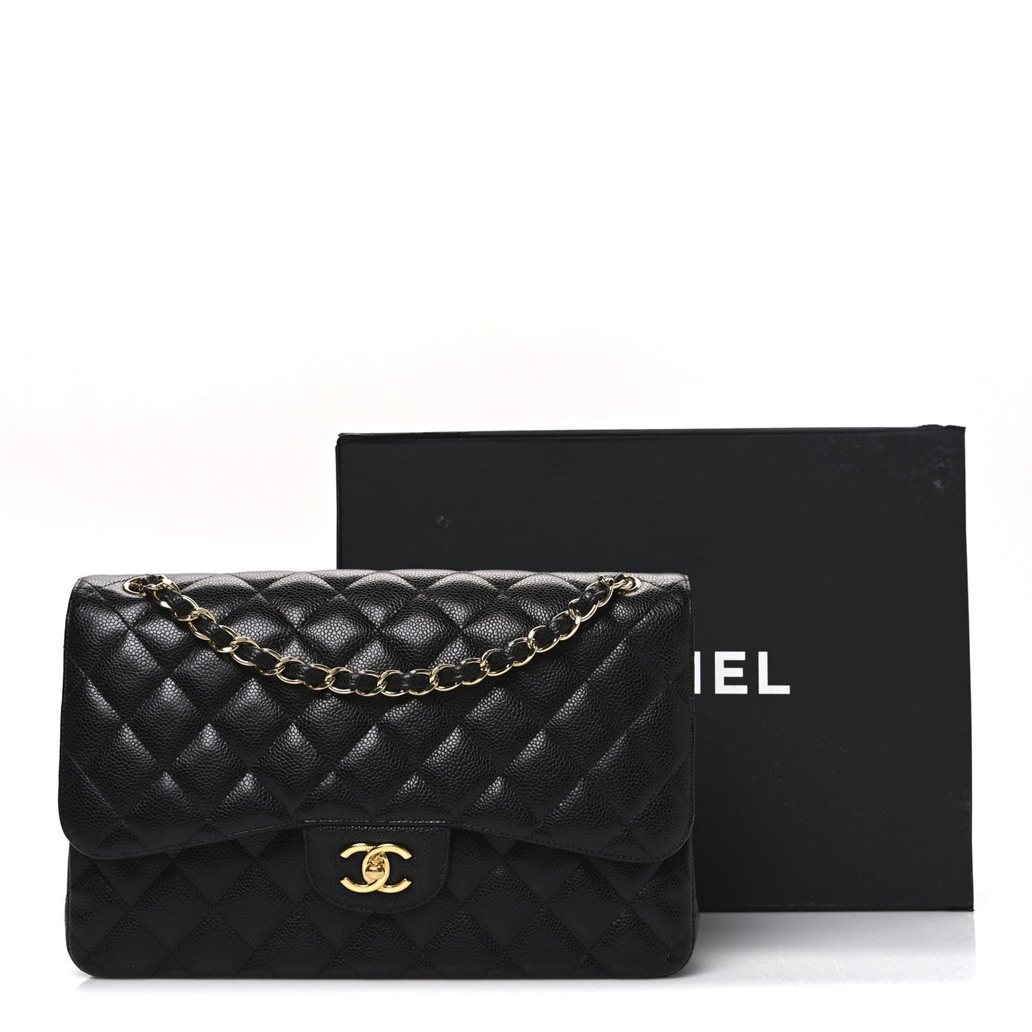 Caviar Quilted Jumbo Double Flap Black