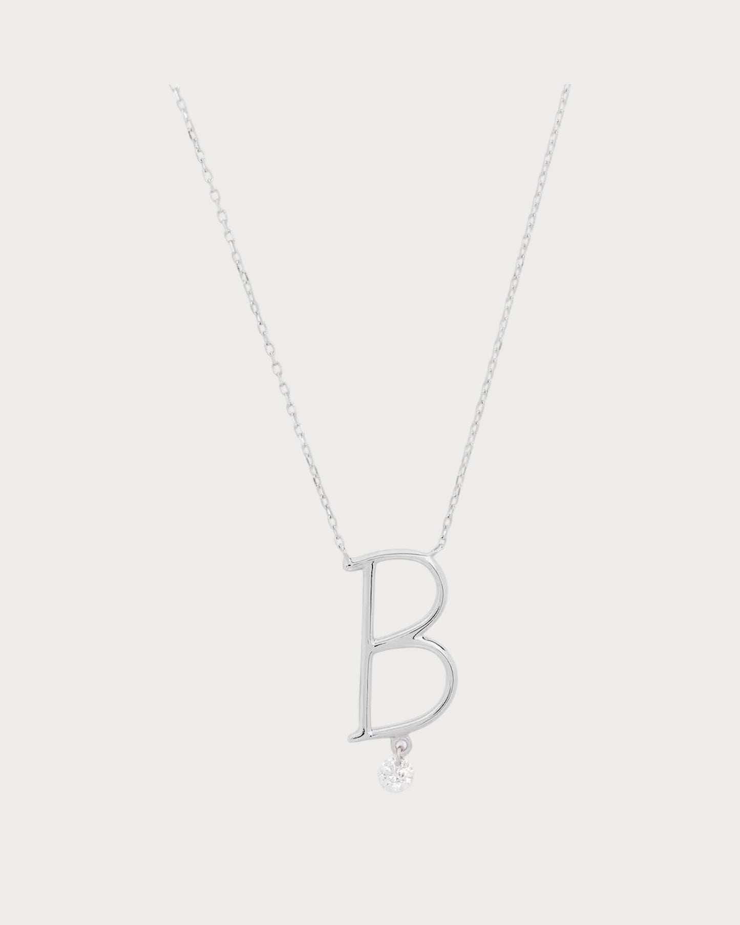 PERSEE White Gold and Diamond Alphabet B Necklace(White Gold)