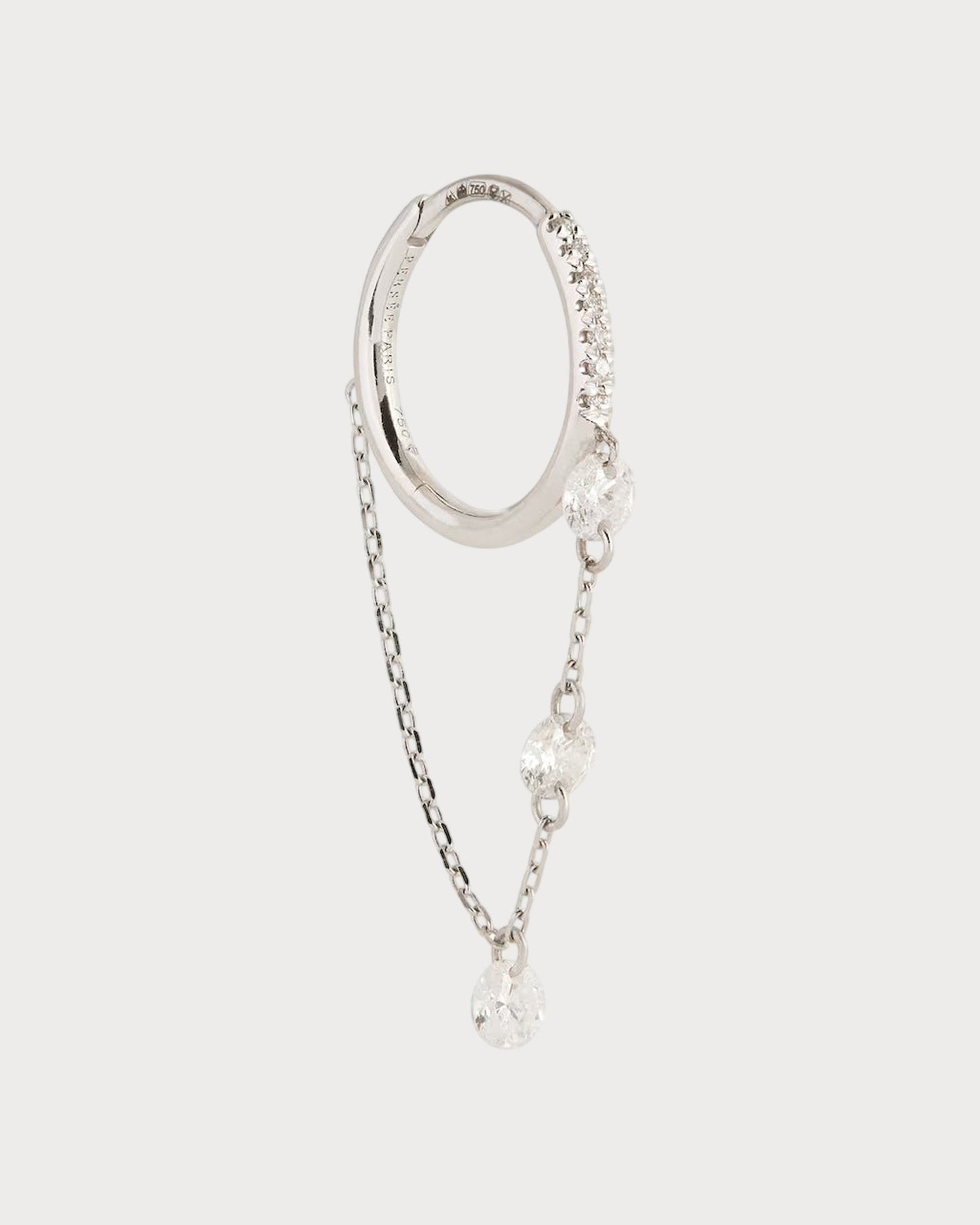 PERSEE White Gold and Diamond Drop Huggie Single Earring(White Gold)