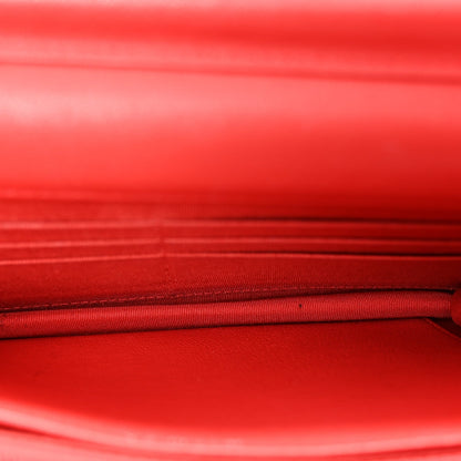 Grained Calfskin Quilted CC Box Wallet On Chain WOC Red