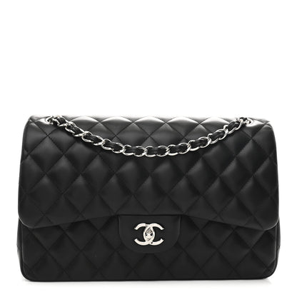 Lambskin Quilted Jumbo Double Flap Black
