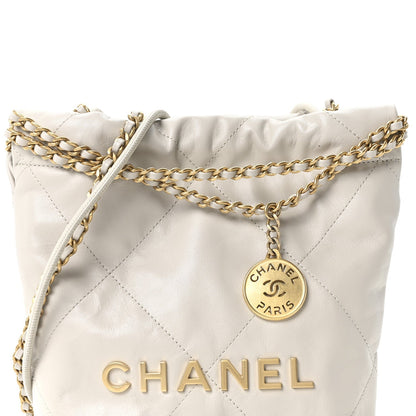 Shiny Calfskin Quilted Mini Chanel 22 Light Grey