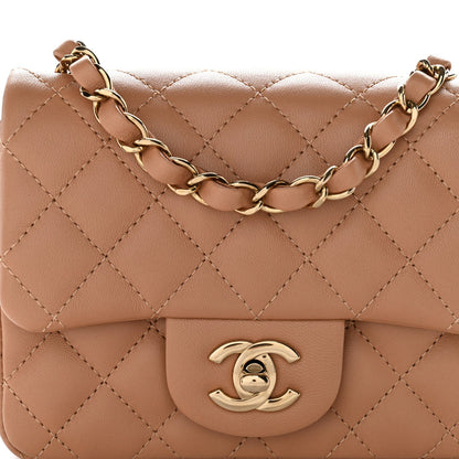 Lambskin Quilted Mini Square Flap Brown