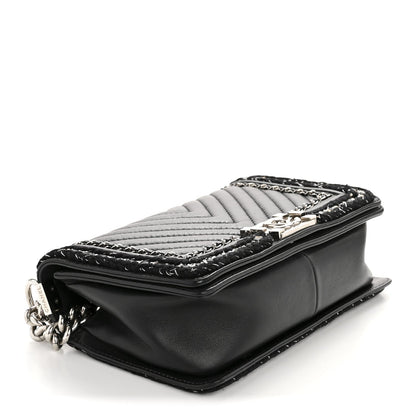 Calfskin Chevron Tweed Medium Boy Flap Black