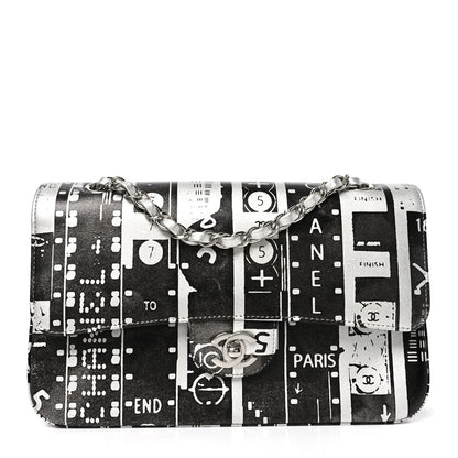 Lambskin Graffiti Printed Medium Double Flap Black Silver