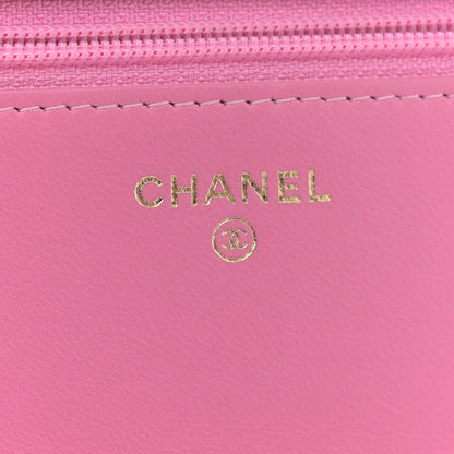 Lambskin Quilted CC Pearl Crush Wallet on Chain WOC Pink