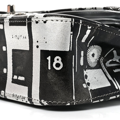 Lambskin Graffiti Printed Medium Double Flap Black Silver