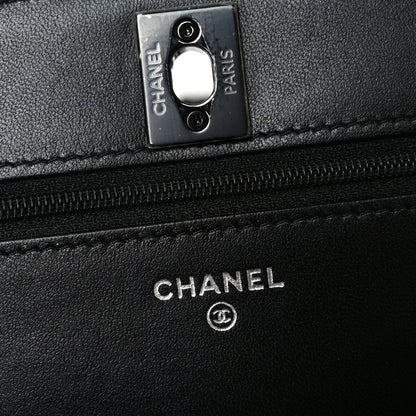 Lambskin Quilted Trendy CC Wallet On Chain WOC So Black