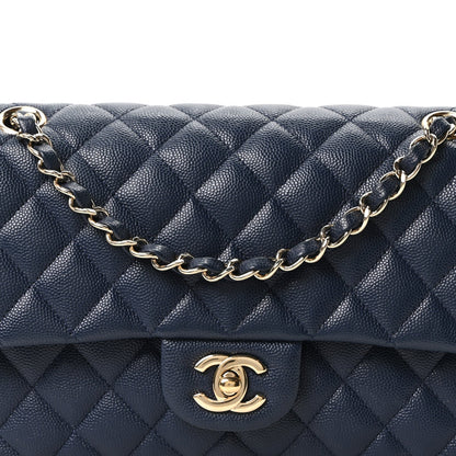 Caviar Quilted Medium Double Flap Navy