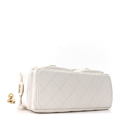 Shiny Lambskin Quilted Trendy Pockets Hobo White