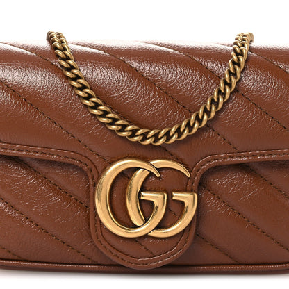 Azalea Calfskin Matelasse Diagonal Super Mini GG Marmont Shoulder Bag Cuir