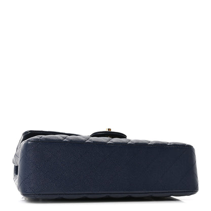 Caviar Quilted Medium Double Flap Navy