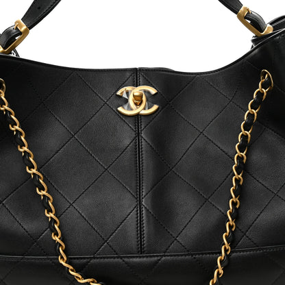Calfskin Quilted Large Coco Base Shopping Bag Black