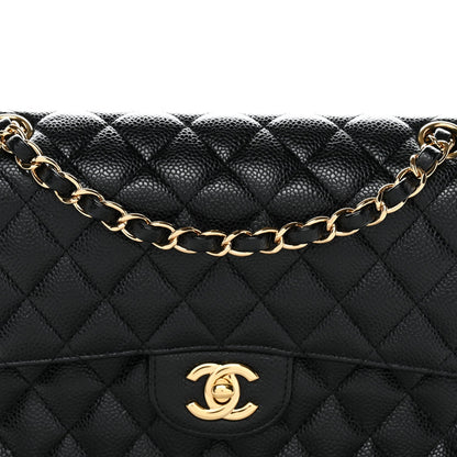 Caviar Quilted Medium Double Flap Black