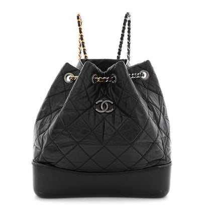 Aged Calfskin Quilted Small Gabrielle Backpack Black