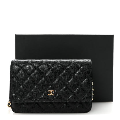 Caviar Quilted Wallet on Chain WOC Black