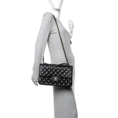Caviar Quilted Jumbo Double Flap Black
