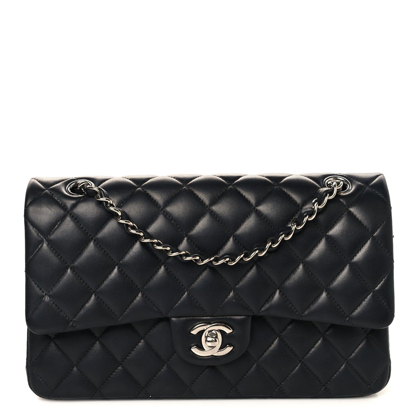 Lambskin Quilted Medium Double Flap Black