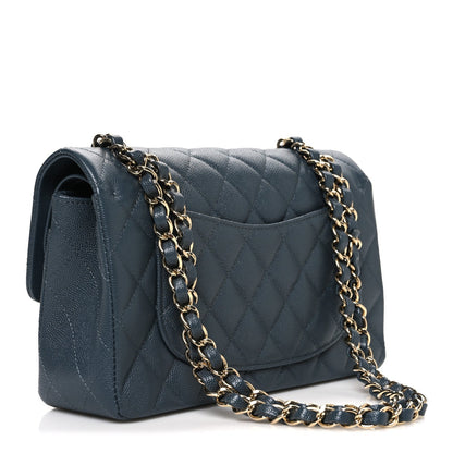 Caviar Quilted Small Double Flap Dark Grey