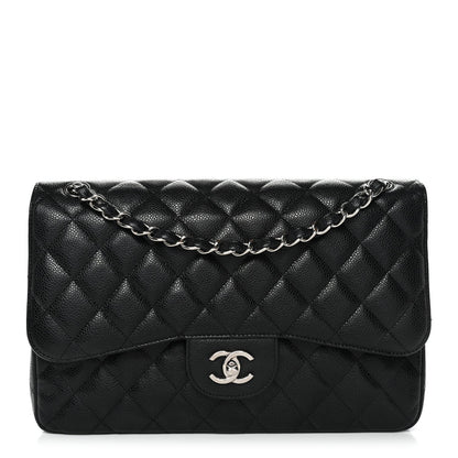 Caviar Quilted Jumbo Double Flap Black