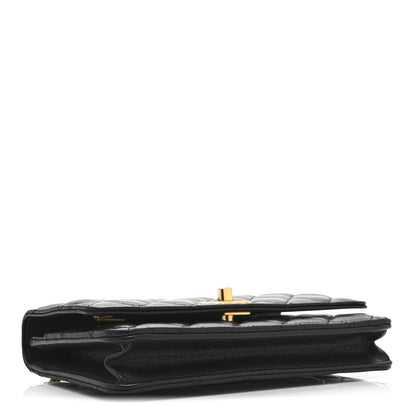 Shiny Lambskin Quilted Dynasty Wallet On Chain WOC Black