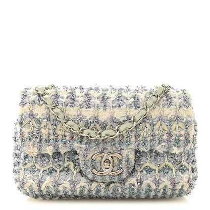Tweed Quilted Mini Rectangular Flap Light Green Silver White