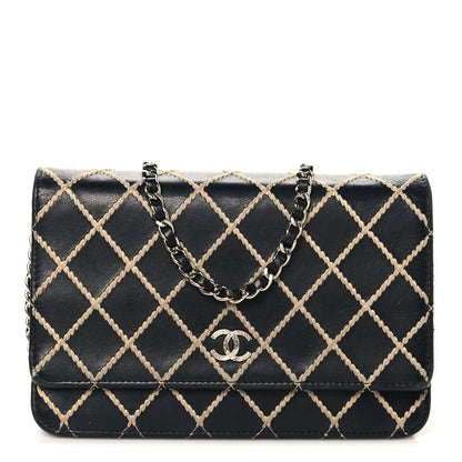 Calfskin Diamond Stitch Wallet On Chain WOC Black