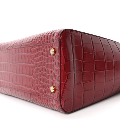 Calfskin Crocodile Embossed Archetype Small Shopper Tote Burgundy
