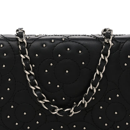 Lambskin Camellia Studded Wallet on Chain WOC Black