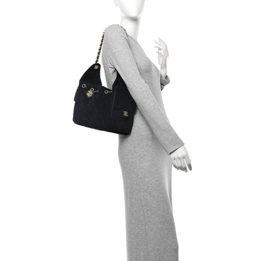 Suede Quilted Small Chanel 25 Handbag Black