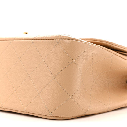 Caviar Quilted Jumbo Double Flap Beige