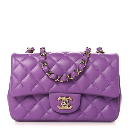 Lambskin Quilted Mini Rectangular Flap Purple