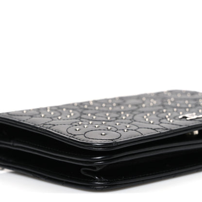 Lambskin Camellia Studded Wallet on Chain WOC Black