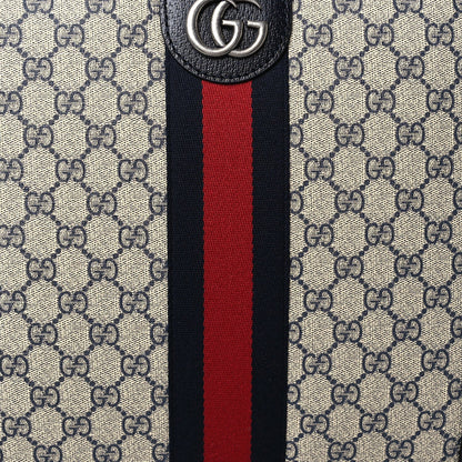 GG Supreme Monogram Textured Dollar Calfskin Web Small Savoy Cabin Trolley Beige Blue