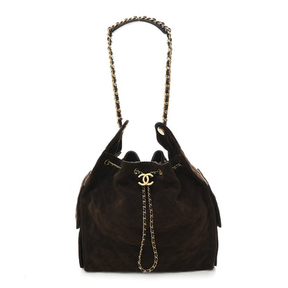 Suede Quilted Medium Chanel 25 Handbag Dark Brown