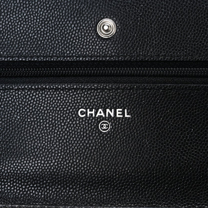 Iridescent Caviar Quilted Wallet on Chain WOC Black