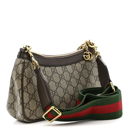 GG Supreme Monogram Textured Dollar Calfskin Web Small Ophidia GG Handbag Beige Ebony New Acero