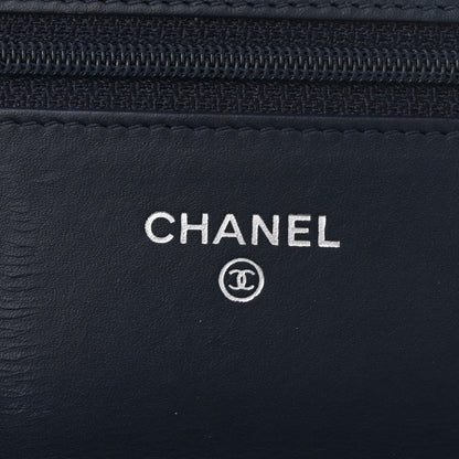 Patent Quilted Wallet On Chain WOC Navy Blue