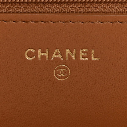 Lambskin Quilted Chanel 19 Wallet On Chain WOC Brown