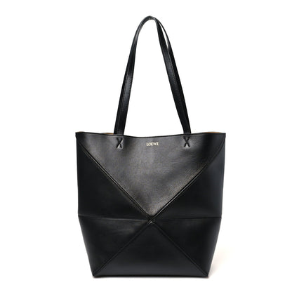 Shiny Calfskin Medium Puzzle Fold Tote Black