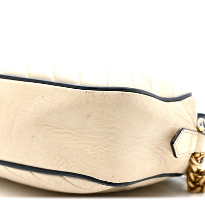 Vintage Effect Calfskin Matelasse Diagonal Small Torchon GG Marmont Chain Shoulder Bag Mystic White Blue Agata