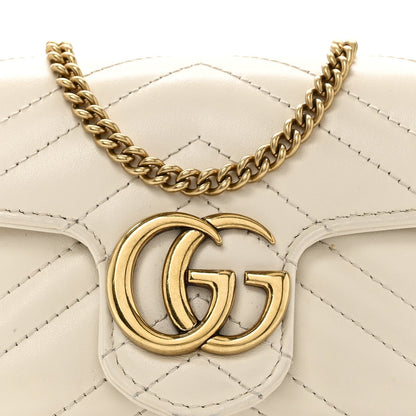 Calfskin Matelasse Super Mini GG Marmont Shoulder Bag White