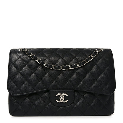 Caviar Quilted Jumbo Double Flap Black