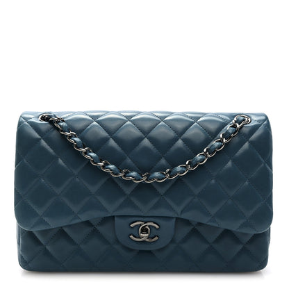 Lambskin Quilted Jumbo Double Flap Turquoise