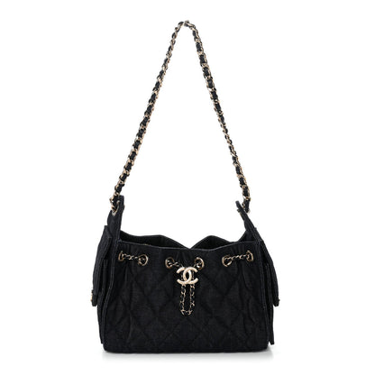 Denim Quilted Mini Chanel 25 Handbag Dark Blue